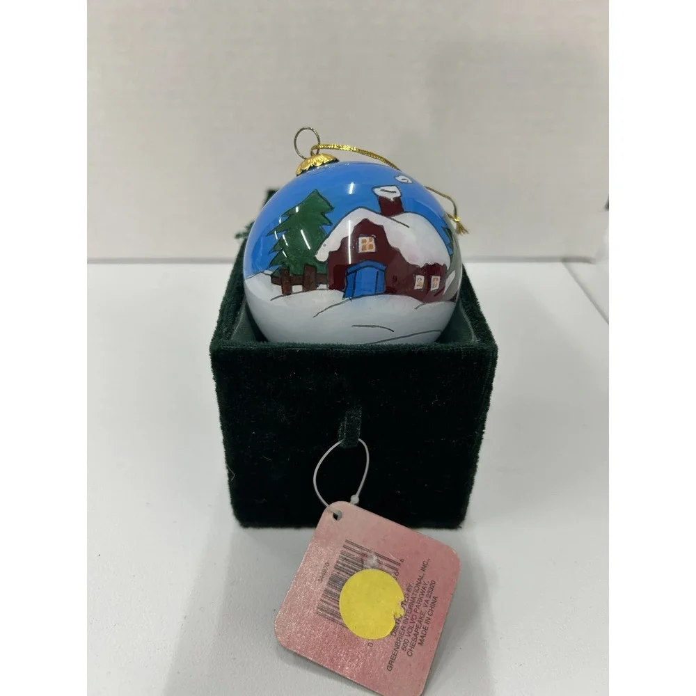 Christmas House 70mm‎ Hand Painted Glass Ball Ornament Snowy Cottage Box Gift
